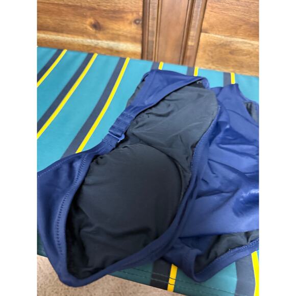 J. Crew Navy Blue Strapless Cinched Ruched One Piece swimsuit Classic Women's M - Picture 3 of 6